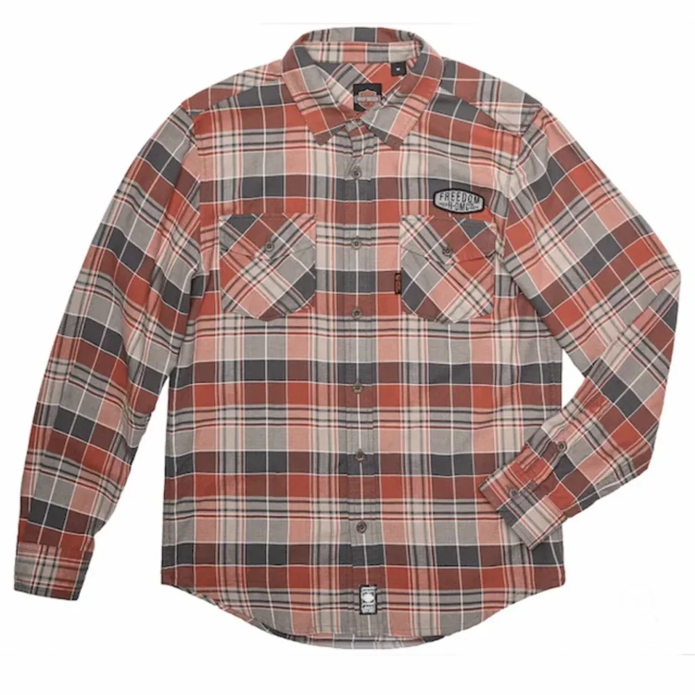 HARLEY-DAVIDSON Men’s Garage Collection Orange Plaid Slim Fit Shirt S - Picture 3 of 13
